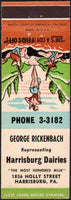 Vintage matchbook cover HARRISBURG DAIRIES George Rickenbach PA girlie pictured