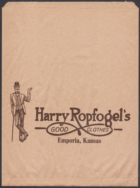 Vintage bag HARRY ROPFOGELS Good Clothes man pictured Emporia Kansas n-mint