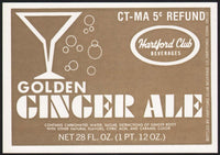 Vintage soda pop bottle label HARTFORD CLUB GINGER ALE Connecticut unused n-mint+