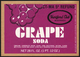Vintage soda pop bottle label HARTFORD CLUB GRAPE SODA Connecticut unused n-mint+
