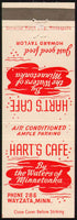 Vintage matchbook cover HARTS CAFE By the Waters of Minnetonka Wayzata Minnesota