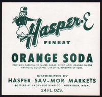 Vintage soda pop bottle label HASPER ORANGE SODA #1 Muskegon Michigan unused