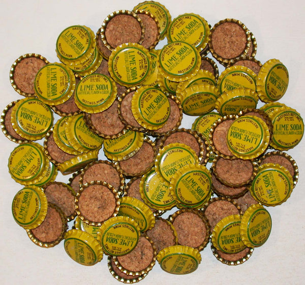 Soda pop bottle caps Lot of 100 HASTINGS LIME SODA cork lined new old stock