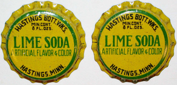 Soda pop bottle caps HASTINGS LIME SODA Lot of 2 cork lined unused new old stock