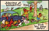 Vintage postcard HAVING A WONDERFUL TIME Curt Teich comic cartoon unused