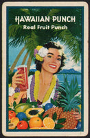 Vintage playing card HAWAIIAN PUNCH blue border woman tropical scene with fruit