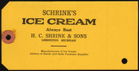 Vintage tag H C SCHRINK and SON ice cream Ludington Michigan new old stock n-mint