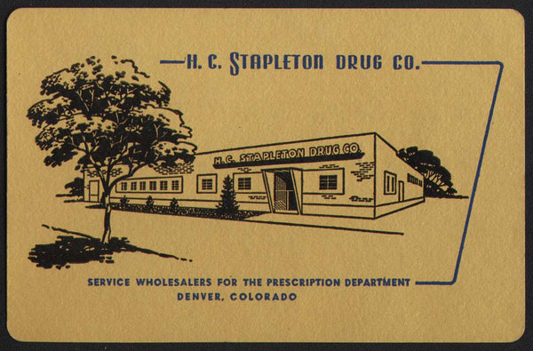 Vintage playing card H C STAPLETON DRUG CO gold building pictured Denver Colorado