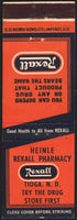 Vintage matchbook cover HEINLE REXALL PHARMACY with logo pictured Tioga North Dakota