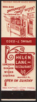 Vintage matchbook cover HELEN LANE INC RESTAURANT entrance pictured New York