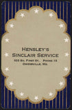 Vintage playing card HENSLEYS SINCLAIR SERVICE gas oil Phone 13 Owensville MO