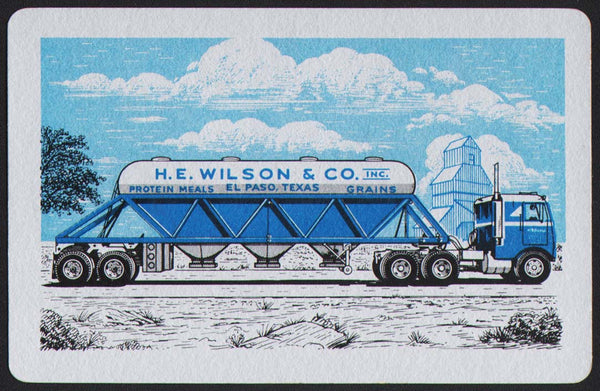 Vintage playing card H E WILSON CO silver background truck picture El Paso Texas