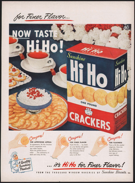 Vintage magazine ad HI HO CRACKERS Sunshine Biscuits from 1948 picturing the box