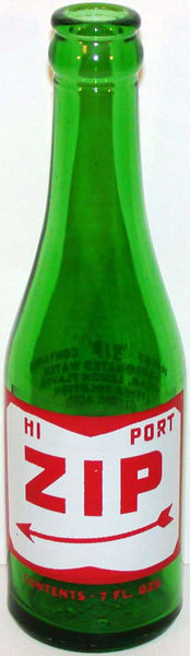 Vintage soda pop bottle HI PORT ZIP 7oz green glass dated 1948 Batavia Ohio excellent+