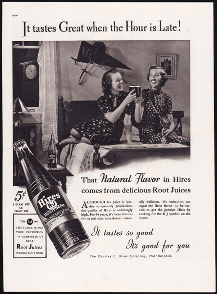 Vintage magazine ad HIRES ROOT BEER from 1937 with RJ bottle and girls pictured