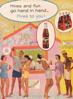Vintage magazine ad HIRES ROOT BEER 1956 bottles and people on boardwalk pictured