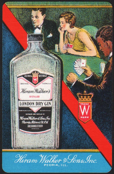 Vintage playing card HIRAM WALKER London Dry Gin bottle pictured Peoria Illinois