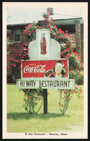 Vintage postcard HI WAY RESTAURANT Waterloo Illinois nice Coca Cola sign pictured