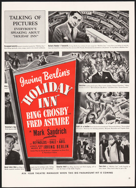 Vintage magazine ad HOLIDAY INN movie from 1942 Bing Crosby and Fred Astaire