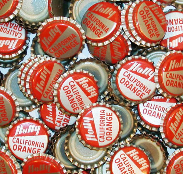 Soda pop bottle caps Lot of 12 HOLLY CALIFORNIA ORANGE unused new old stock