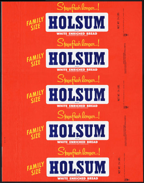 Vintage bread wrapper HOLSUM FAMILY SIZE Stays Fresh Longer Chicago ILL unused