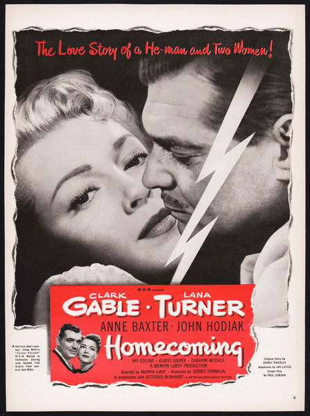 Vintage magazine ad HOMECOMING movie from 1944 with Clark Gable and Lana Turner