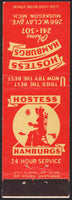Vintage matchbook cover HOSTESS HAMBURGS old woman silhouette Muskegon Michigan