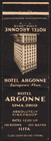 Vintage matchbook cover HOTEL ARGONNE with the old hotel pictured Lima Ohio