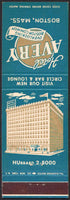 Vintage matchbook cover HOTEL AVERY with hotel pictured Boston Massachusetts