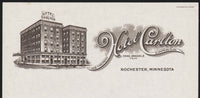 Vintage letterhead HOTEL CARLTON Chas Grassle old hotel pictured Rochester Minnesota