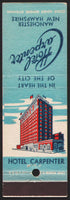 Vintage matchbook cover HOTEL CARPENTER old hotel pictured Manchester New Hampshire