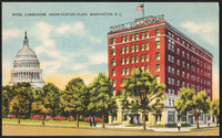 Vintage postcard HOTEL COMMODORE Union Station Plaza Washington DC old hotel pictured