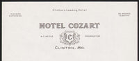 Vintage letterhead HOTEL COZART Clinton Missouri H C Kytle new old stock n-mint+