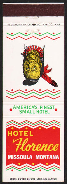 Vintage matchbook cover HOTEL FLORENCE with indian pictured Missoula Montana
