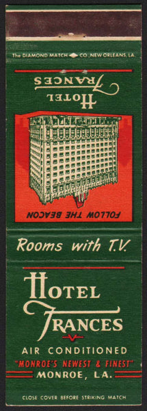 Vintage matchbook cover HOTEL FRANCES Monroe Louisiana picturing the old hotel