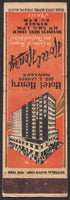 Vintage matchbook cover HOTEL HENRY Geo Lehner old hotel pictured Pittsburgh PA