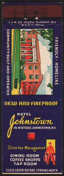 Vintage matchbook cover HOTEL JOHNSTOWN old hotel and bellhop pictured New York