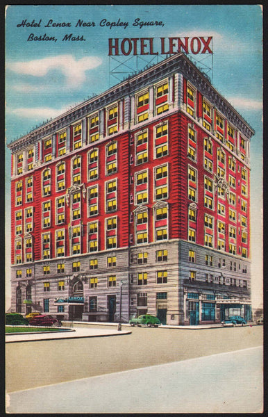 Vintage postcard HOTEL LENOX Copley Square old hotel pictured Boston Massachusetts