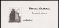 Vintage letterhead HOTEL MANGER North Station old hotel pictured Boston Massachusetts