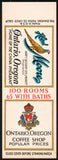 Vintage matchbook cover HOTEL MOORE pheasant pictured Ontario Oregon salesman sample