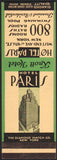 Vintage matchbook cover HOTEL PARIS Diamond Quality New York salesman sample