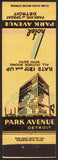Vintage matchbook cover HOTEL PARK AVENUE old hotel pictured Detroit Michigan