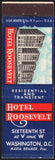 Vintage matchbook cover HOTEL ROOSEVELT picturing the old hotel Washington DC