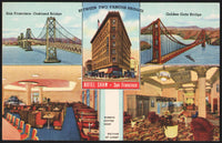 Vintage postcard HOTEL SHAW Oakland and Golden Gate Bridge San Francisco linen