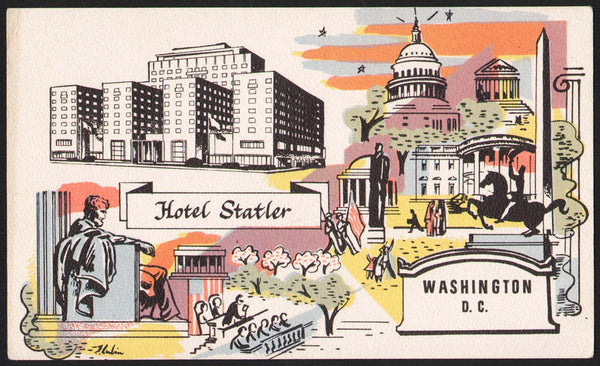 Vintage postcard HOTEL STATLER old hotel landmarks pictured Washington DC unused