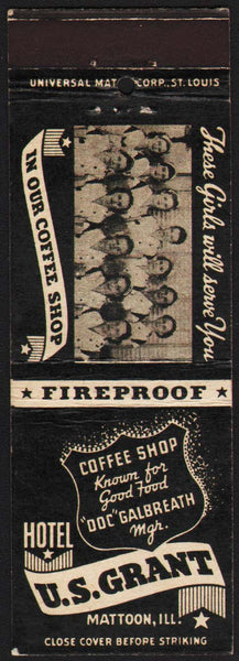 Vintage matchbook cover HOTEL US GRANT Coffee Shop girls pic Mattoon Illinois