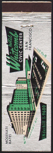 Vintage matchbook cover HOTEL WHITCOMB full length picture San Francisco California