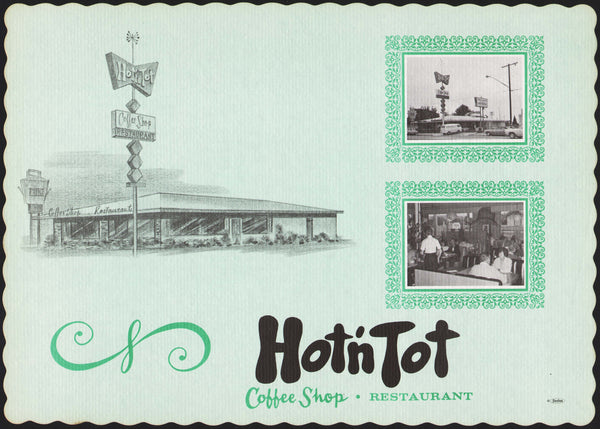 Vintage placemat HOT 'N TOT COFFEE SHOP RESTAURANT with picture Lomita California
