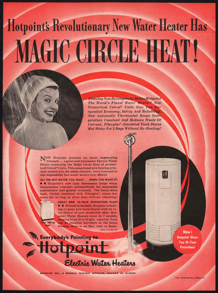 Vintage magazine ad HOTPOINT ELECTRIC WATER HEATERS from 1948 Magic Circle Heat