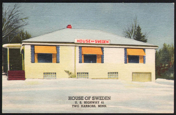 Vintage postcard HOUSE OF SWEDEN restaurant W J Grant Two Harbors Minnesota unused